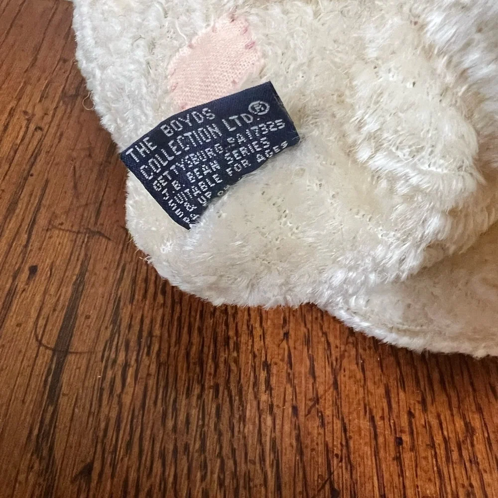 Boyd’s Bear Collection cream bear with floral bow and pink stitching vintage